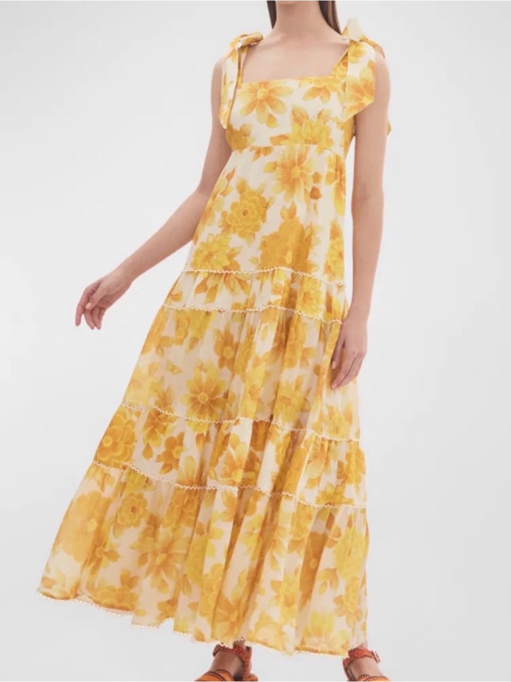 Alemais - Yellow Floral Tie-Shoulder Maxi Dress